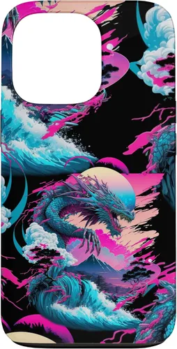 Vista 10 de Dragon Vaporwave Abstract Landscape Moon Tree Waterfall Case for iPhone 17