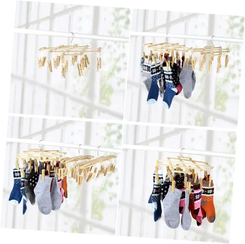 Vista 7 de Zerodeko Estante de secado de ropa multiclip para calcetines, ahorrador de espacio, 16 clavijas, ganchos giratorios para montaje en pared