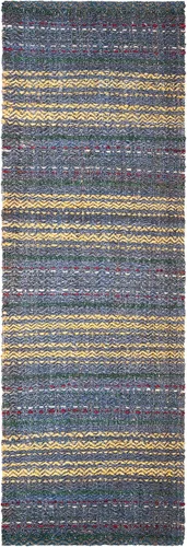 Vista 3 de SAFAVIEH Natural Fiber Collection - Alfombra de pasillo de 2 pies 6 pulgadas x 8 pies, azul y dorado, yute a rayas hechas a mano, ideal para zonas