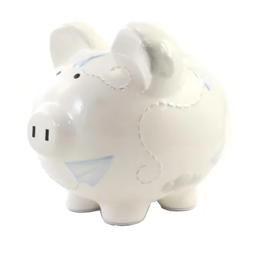 Vista 4 de Child to Cherish Cerdito de cerámica para niños, avión de papel