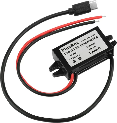 Vista 13 de PlusRoc - Convertidor impermeable DC 12V/24V a 5V 3A, enchufe macho CC de 0.217x0.083 in Stable 5V/3A Output, Waterproof Sealed Enclosure