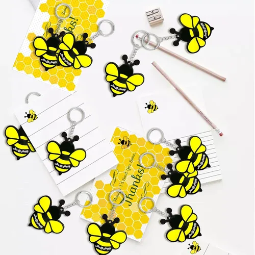 Vista 2 de Paquete de 24 bonitos llaveros para fiestas de abejas de miel, abejorro, mamá a abeja, Oh Babee, Baby to Bee baby shower, abeja adulta, abeja reina