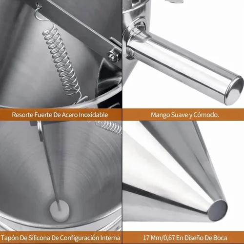 Vista 6 de Gavigain Dispensador de masa para panqueques, dispensador de pasteles de embudo de acero inoxidable con soporte para hornear herramientas
