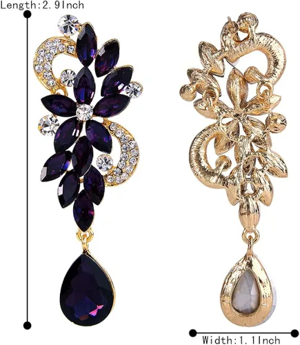 Vista 4 de BriLove - aretes colgantes bohemios con flores de cristal para novia