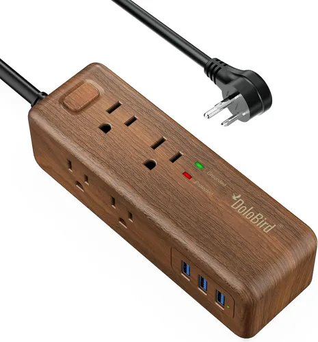 Vista 9 de Regleta de alimentación con 8 tomacorrientes con 2 puertos USB-A+1USB-C, estación de carga, cable de extensión larga, enchufe plano en ángulo recto