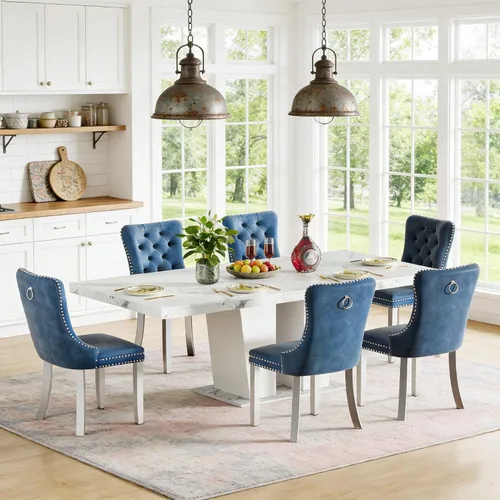 Vista 13 de Mesa de comedor extensible de 78.74 pulgadas para 6 8 y 10 pulgadas, moderna mesa de comedor extensible de granja con base de doble pedestal, mesa