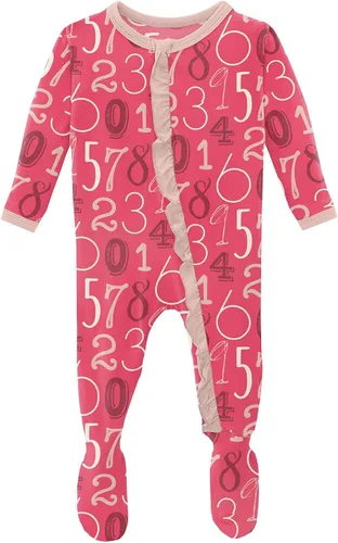 Vista 5 de KicKee - Mameluco clásico con volantes y cremallera, ropa de dormir suave, ropa de una sola pieza para bebé niña