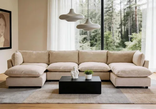 Vista 9 de Iroomy Oversized Modular Sectional Sofa, Chenille Cloud Couch, Deep Comfy Seat, 4-Seater Sofas, Couches, Living Room, Beige