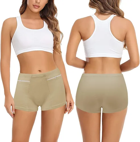 Vista 6 de Women's Underwear with Secret Pocket Panties, 2 Packs Anti Pickpocket Travel Boxers (Nude)