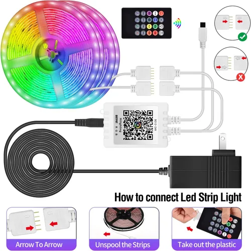 Vista 3 de Tira de luces LED de 100 pies para dormitorio, sincronización de música, tira de luces LED RGB con micrófono integrado, control de aplicación