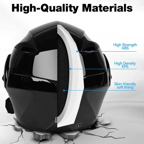 Vista 5 de Casco modular de motocicleta Bluetooth aprobado por DOT/ECE de cara completa, abatible, antivaho, doble visera, casco con altavoz dual integrado