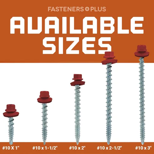 Vista 9 de Fasteners Plus ST Fastening Kwikseal Woodbinder Tornillos de Metal a Madera #10 X 1 Burgundy con Arandela de Goma EPDM, 250 Unidades - Diseñados