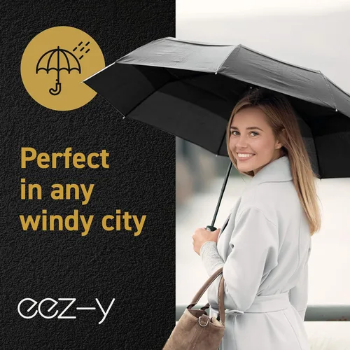 Vista 7 de Windproof Travel Umbrellas for Rain - Lightweight, Strong, Compact with & Easy Auto OpenClose Button for Single Hand Use - Double Vented Canopy for
