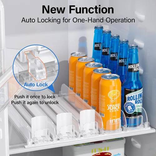 Vista 3 de LAMU Organizador de bebidas para nevera, dispensador organizador de latas de soda para refrigerador con deslizamiento automático de empuje