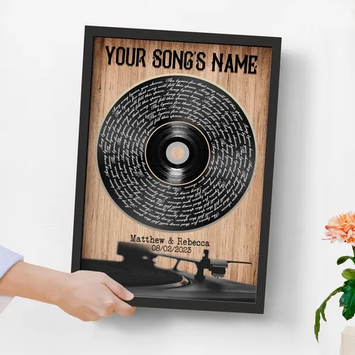 Vista 5 de H-DEWALL Póster personalizado de letras de canciones, regalo de boda único para parejas, personaliza con tus propias fotos, nombres y fecha, sin