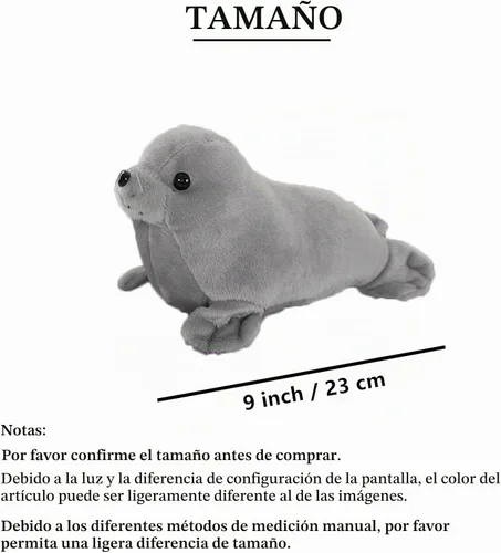 Vista 6 de zhidiloveyou - Muñeca Kawaii de peluche con diseño de sello, color gris, 9 pulgadas