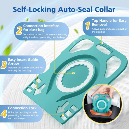 Vista 5 de Paquete de 12 bolsas de vacío para aspiradora HyClean Air TU compatibles con aspiradoras Miele Guard L1 y S1, con 4 filtros de escape AirClean y 4