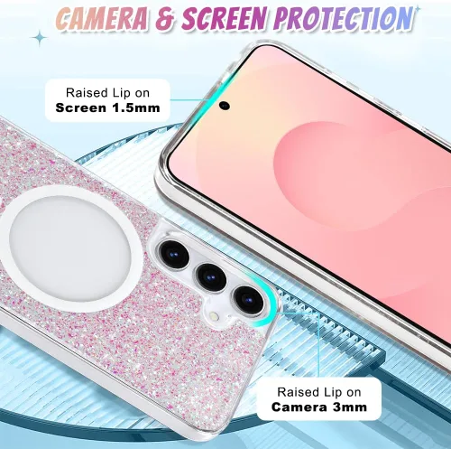 Vista 155 de Bonoma - Funda compatible con Samsung Galaxy S21 Plus, diseño de corazón con purpurina, color rosa Support for MagSafe, Plating Magnetic Case TPU