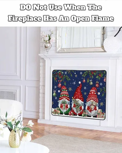 Vista 40 de Cubierta magnética azul para chimenea, detiene la pérdida de calor, pantalla de chimenea para interiores, bolas de gnomos de Navidad, árbol de copo