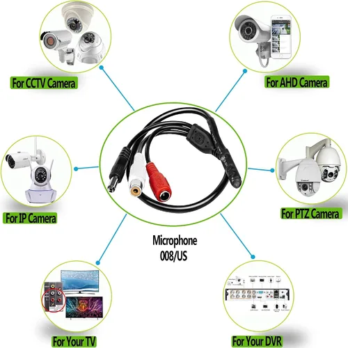 Vista 3 de Micrófono CCTV con preamplificador RCA Audio Out 12V DC — Ganancia ajustable — para cámaras DVR/NVR e IP (1 paquete)