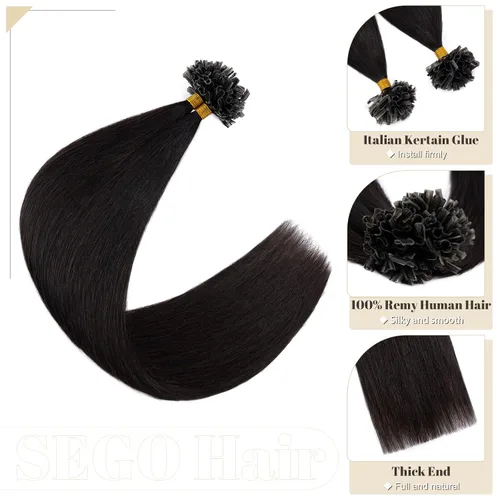 Vista 114 de SEGO Extensiones de cabello humano con micro cuentas, extensiones de cabello humano con micro bucle, lacio, natural, fusión fría, 1.76 oz/paquete