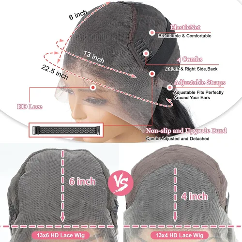Vista 4 de Pelucas de cabello humano ondulado con encaje frontal, densidad del 200 %, 13 x 6 HD, pelucas de cabello humano prearrancado sin pegamento, pelucas