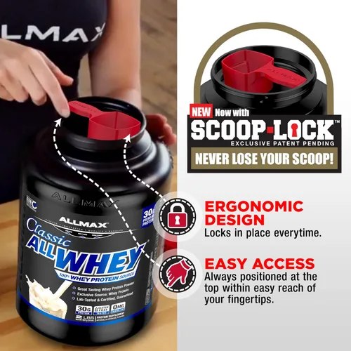 Vista 6 de ALLMAX Classic AllWhey - Proteína en polvo de suero de leche, chocolate, 2 libras, 1.06 oz de proteína por cucharada, sin gluten, baja en azúcar