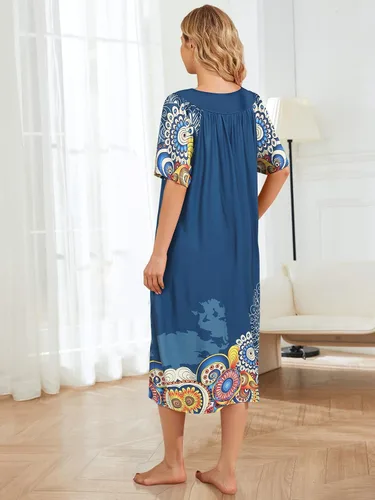 Vista 3 de Vestidos de casa para mujer con bolsillos, camisón Moo Moo de manga corta, vestido de descanso S-3XL