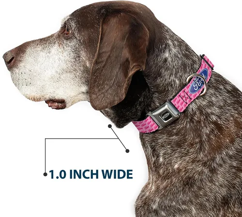 Vista 6 de Buckle-Down Collar de perro con hebilla para cinturón de seguridad, Ford Oval con texto rosa, 1 pulgada de ancho, se adapta a cuello de 15 a 26