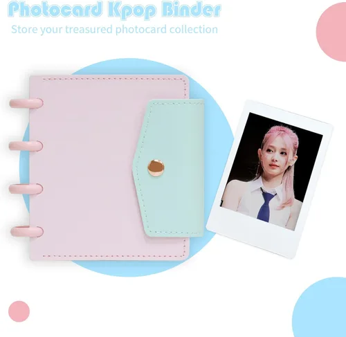 Vista 2 de Carpeta para tarjetas fotográficas de 3 pulgadas, álbum de fotos desmontable, mini libro de fotos con 20 bolsillos para 40 tarjetas (rosa)