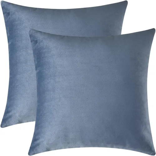 Vista 24 de Mixhug - Fundas de almohada decorativas de terciopelo, fundas de cojín para sofá y cama, juego de 2 fundas azules, 16 x 16 pulgadas