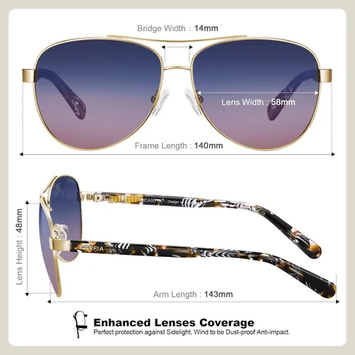 Vista 55 de CARFIA Gafas de sol polarizadas para mujer, protección UV, brazos de acetato, marco de metal, sombras para mujer, CA3216