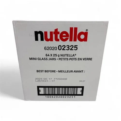 Vista 8 de Nutella de avellanas con vaso de vidrio aroma de cacao, 0.88 onzas, 64 por caja