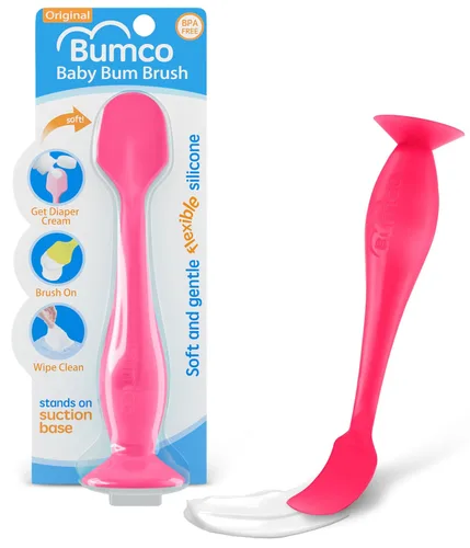 Vista 8 de Mini BabyBum - Brocha de crema para rozaduras. Aplicador de crema para rozaduras hecho de silicona suave, Rosado y gris