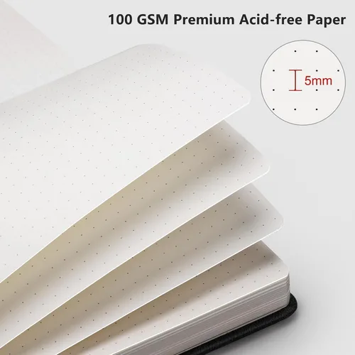 Vista 3 de RETTACY Cuaderno Diario Punteado, 320 Páginas Numeradas, Tamaño A5 Mediano (5.7" × 8.3"), Tapa Dura de Cuero, Papel Grueso de 100 GSM, para Diario