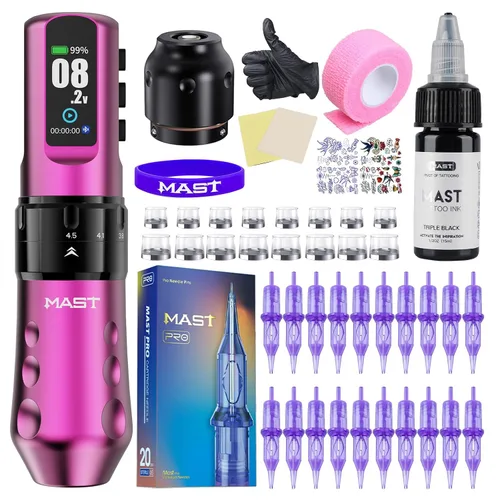 Vista 14 de Mast Tattoo Flip4 Pro - Kit de máquina de tatuaje inalámbrica Pistola de Negro