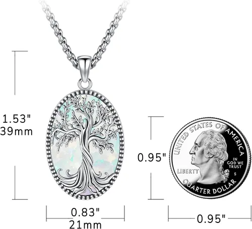 Vista 2 de Eusense Collar de ópalo para mujeres y hombres, joyería de ópalo azul y blanco de plata de ley 925 con dije de ópalo auténtico, regalo