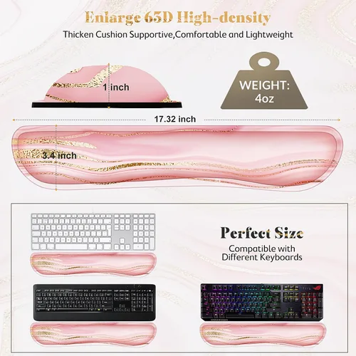 Vista 6 de Gimars Reposamuñecas para teclado de espuma viscoelástica gruesa de alta densidad 63D, reposamuñecas ergonómico extendido de 17.3 pulgadas con base