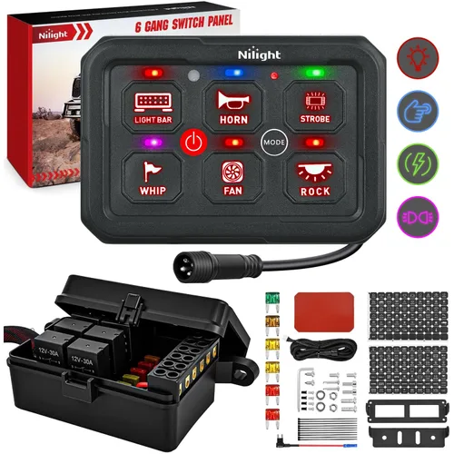 Vista 33 de Nilight Sistema de relé de control de circuito azul 12V 24V del panel