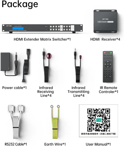 Vista 6 de MT-VIKI Extensor de matriz HDMI 4K 4 x 4 4K60Hz 4:4:4 sobre cable CAT6/7/8, extensor de matriz con 4 receptores POC + 4 salidas de bucle, interfaz