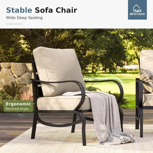 Vista 3 de MFSTUDIO Juego de 4 piezas de conversación para patio, marco de metal para todo tipo de clima, muebles de exterior con 1 mesa rectangular de propano