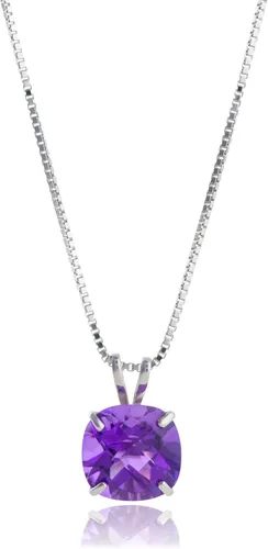 Vista 34 de MAX + STONE Cushion Cut Gemstone Necklace 8mm Solitaire Birthstone Necklace for Women Gemstone Pendant Necklaces with 18 inch Box Chain