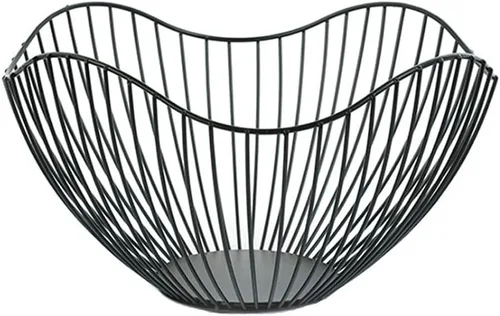 Vista 9 de Cesta de Frutas de Alambre de Metal, Cuenco Negro para Frutas y Verduras para Encimera de Cocina, Cesta Redonda de Almacenamiento de Productos