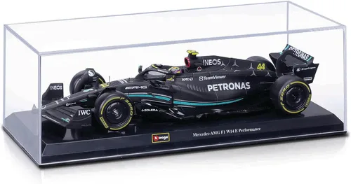 Vista 2 de Bburago 1:24 F1 Race Mercedes W14 (2023) con Piloto - Hamilton #44