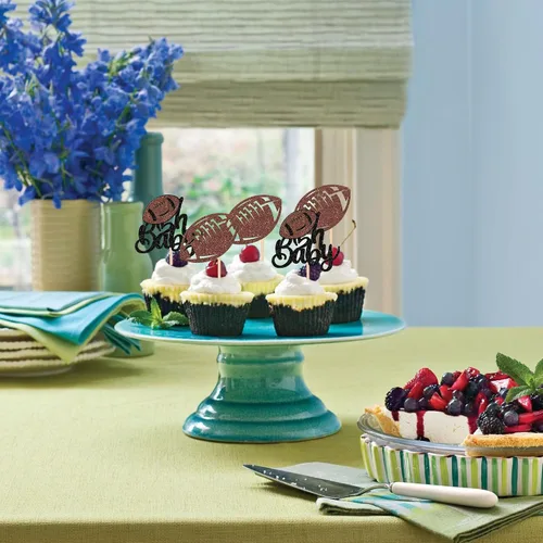 Vista 4 de Oh Baby - Juego de 24 adornos para cupcakes de fútbol americano con purpurina para decoración de cupcakes de fútbol americano para superrugby