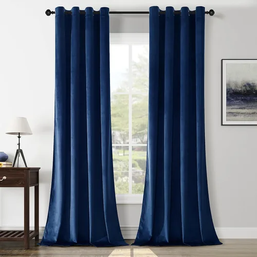 Vista 12 de Cortinas opacas de terciopelo verde oscuro de 84 pulgadas de largo, con ojales, para dormitorio, bloqueo de luz, aislamiento térmico, juego de 2
