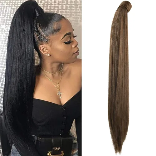 Vista 31 de SEIKEA Extensión de cola de caballo con clip alrededor del cabello lacio para mujer (12 pulgadas, negro)