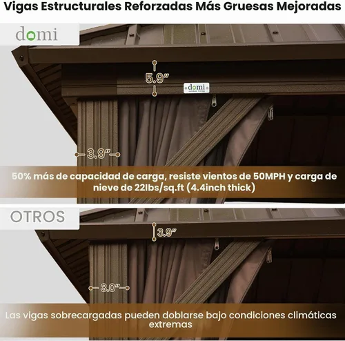 Vista 4 de Domi - Cenador de techo rígido para exteriores, 10 x 10, color marrón