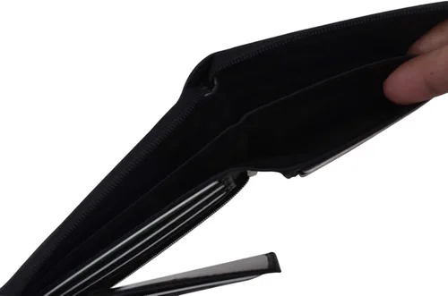 Vista 7 de Billetera plegable de piel con cremallera y bloqueo RFID para hombre, Negro -, Cartera Rfid