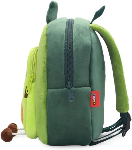 Vista 4 de Mochila pequeña para niños y niñas, linda mochila de felpa suave con dibujos animados de animales para niños de 2 a 6 años (aguacate)